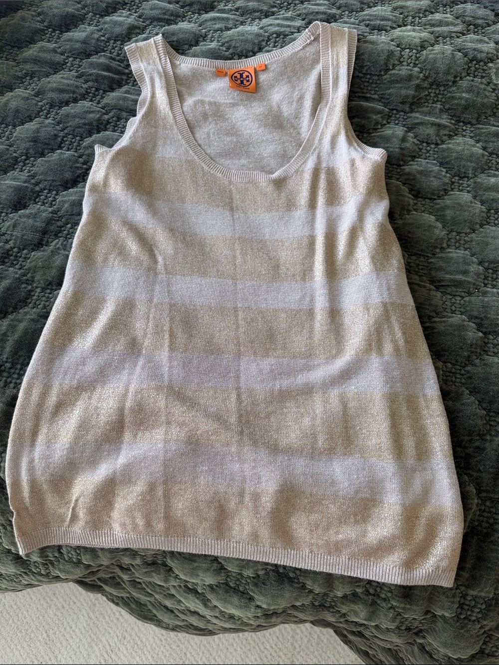 Tory Burch Tan and Gold Striped Knit Tank Top